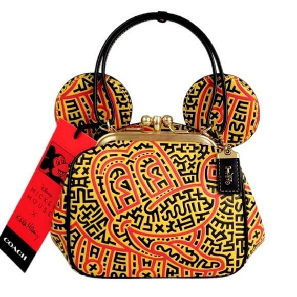 New Coach Disney Mickey Mouse Kisslock Bag/ Leather/Black-Yellow-Orang4 - Picture 5 of 12